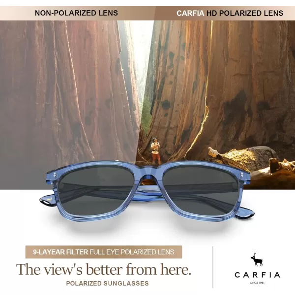 CARFIA Acetate Polarized Sunglasses for Men UV400 Protection Classic Retro Square Shades Driving Glasses8transparent Blue Frame Grey Lens