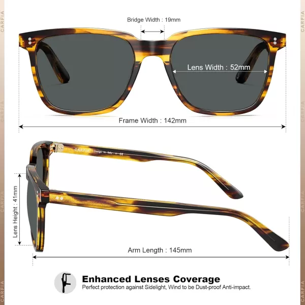 CARFIA Acetate Polarized Sunglasses for Men UV400 Protection Classic Retro Square Shades Driving Glasses9brown Streak Frame Grey Lens