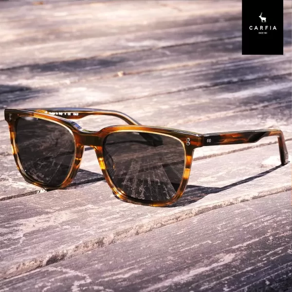 CARFIA Acetate Polarized Sunglasses for Men UV400 Protection Classic Retro Square Shades Driving Glasses9brown Streak Frame Grey Lens