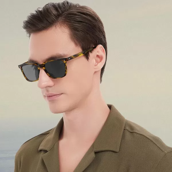 CARFIA Acetate Polarized Sunglasses for Men UV400 Protection Classic Retro Square Shades Driving Glasses9brown Streak Frame Grey Lens
