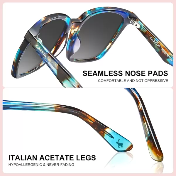 CARFIA Acetate Polarized Sunglasses for Women Big Face Fashion Retro Sunnies CA55051 Tortoise Frame Grey Gradient Lens