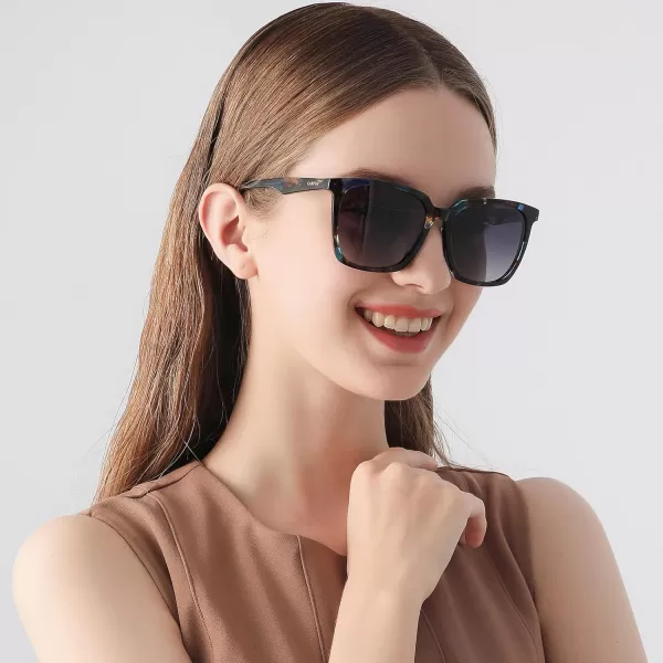 CARFIA Acetate Polarized Sunglasses for Women Big Face Fashion Retro Sunnies CA55051 Tortoise Frame Grey Gradient Lens
