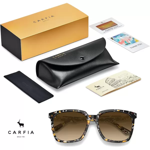 CARFIA Acetate Polarized Sunglasses for Women Big Face Fashion Retro Sunnies CA55052 Tortoise Frame Brown Gradient Lens