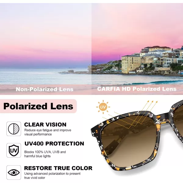 CARFIA Acetate Polarized Sunglasses for Women Big Face Fashion Retro Sunnies CA55052 Tortoise Frame Brown Gradient Lens