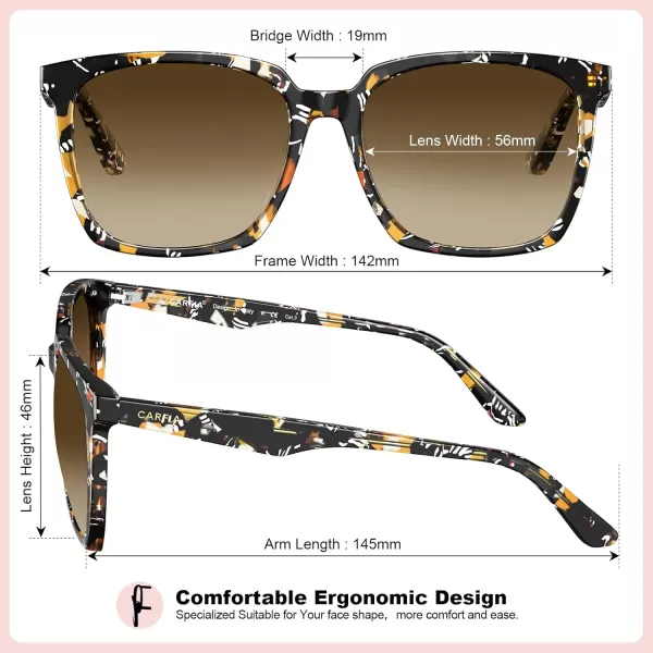 CARFIA Acetate Polarized Sunglasses for Women Big Face Fashion Retro Sunnies CA55052 Tortoise Frame Brown Gradient Lens