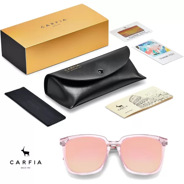 CARFIA Acetate Polarized Sunglasses for Women Big Face Fashion Retro Sunnies CA55053 Clear Pink Frame Pink Mirror