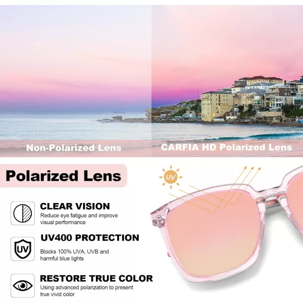 CARFIA Acetate Polarized Sunglasses for Women Big Face Fashion Retro Sunnies CA55053 Clear Pink Frame Pink Mirror