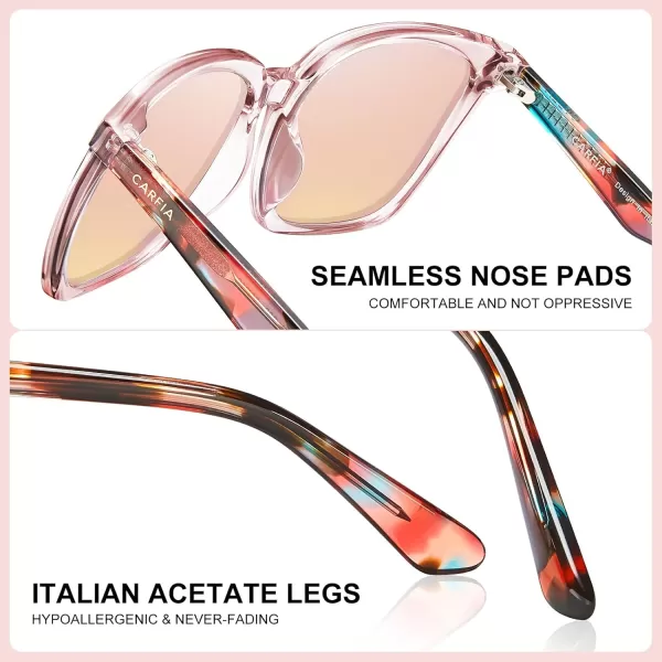 CARFIA Acetate Polarized Sunglasses for Women Big Face Fashion Retro Sunnies CA55053 Clear Pink Frame Pink Mirror