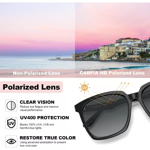 CARFIA Acetate Polarized Sunglasses for Women Big Face Fashion Retro Sunnies CA55054 Black Frame Grey Gradient Lens