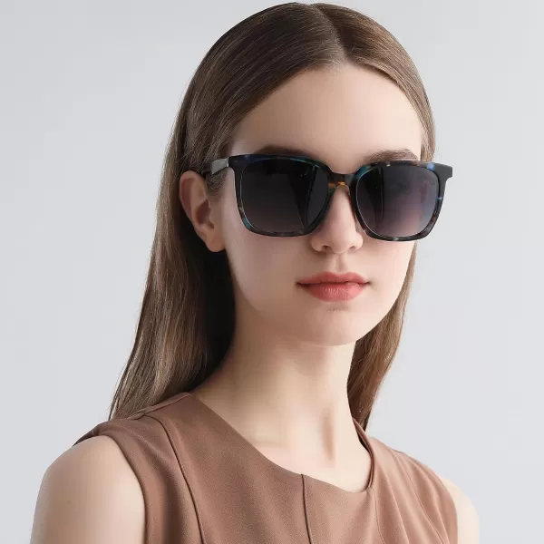 CARFIA Acetate Polarized Sunglasses for Women Big Face Fashion Retro Sunnies CA55054 Black Frame Grey Gradient Lens