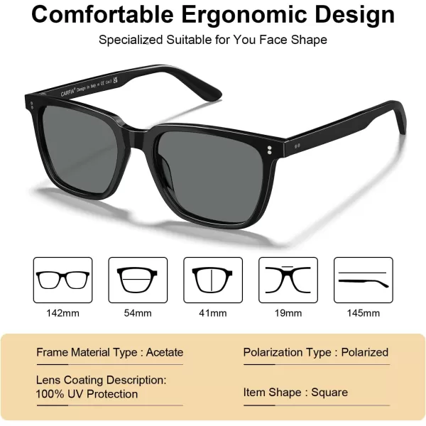 CARFIA Acetate Polarized Sunglasses for Women Small Face  AntiGlare UV400 Protection CA535412  Black Frame Grey Lens