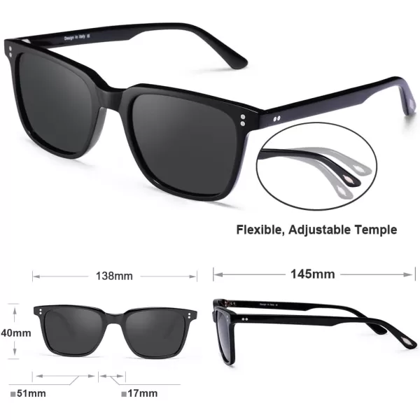 CARFIA Acetate Polarized Sunglasses for Women Small Face  AntiGlare UV400 Protection CA53543  Black Frame Grey Lens