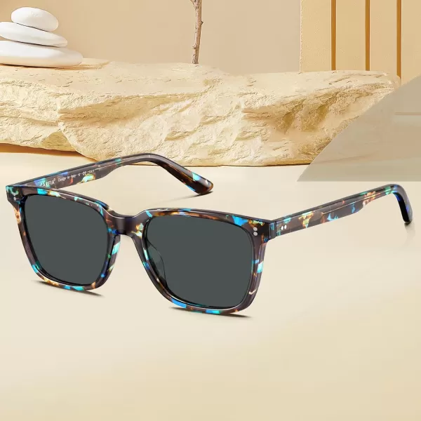 CARFIA Acetate Polarized Sunglasses for Women Small Face  AntiGlare UV400 Protection CA53545  Blue Tortoise Frame Grey Lens