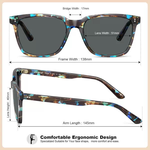 CARFIA Acetate Polarized Sunglasses for Women Small Face  AntiGlare UV400 Protection CA53545  Blue Tortoise Frame Grey Lens