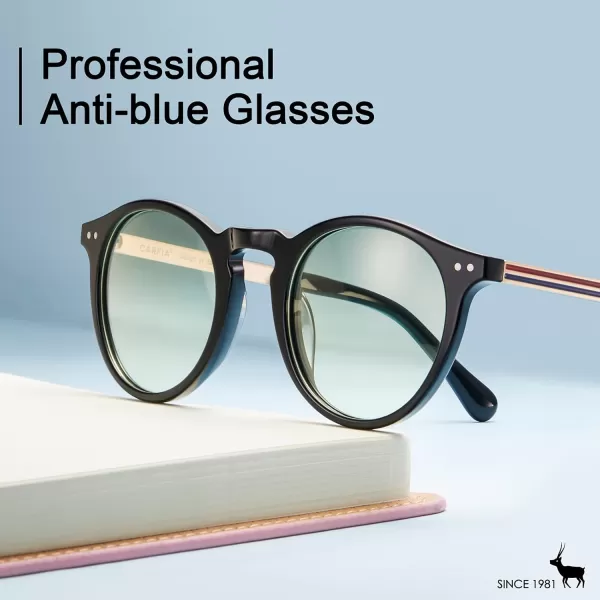 CARFIA Acetate Round Blue Light Blocking Glasses for Women Anti Eye Eyestrain Computer Gaming Glasses CA5373NFBlack Frame