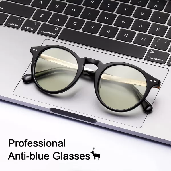 CARFIA Acetate Round Blue Light Blocking Glasses for Women Anti Eye Eyestrain Computer Gaming Glasses CA5373NFBlack Frame