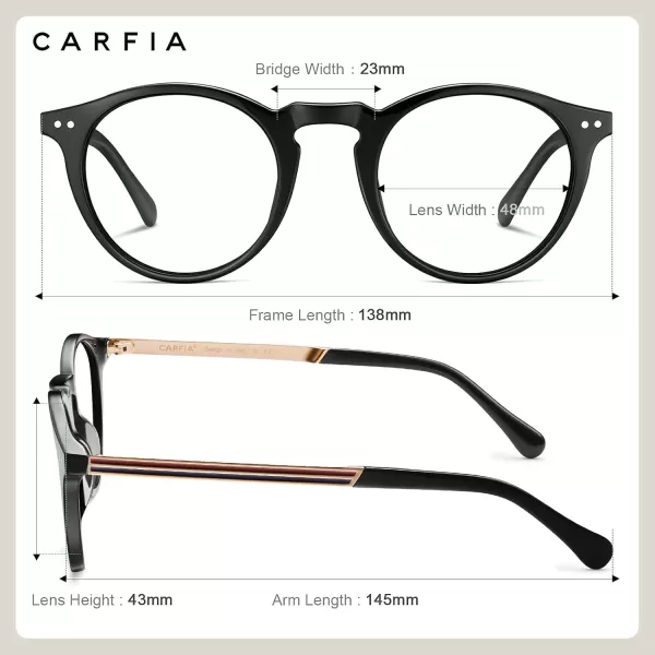 CARFIA Acetate Round Blue Light Blocking Glasses for Women Anti Eye Eyestrain Computer Gaming Glasses CA5373NFBlack Frame