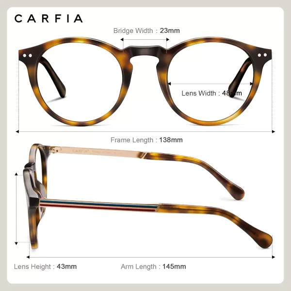 CARFIA Acetate Round Blue Light Blocking Glasses for Women Anti Eye Eyestrain Computer Gaming Glasses CA5373NFTortoise Frame