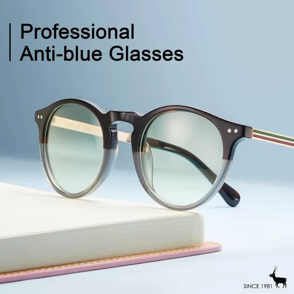 CARFIA Acetate Round Blue Light Blocking Glasses for Women Anti Eye Eyestrain Computer Gaming Glasses CA5373NFTortoise  Transparent Grey Frame