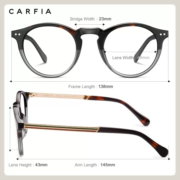 CARFIA Acetate Round Blue Light Blocking Glasses for Women Anti Eye Eyestrain Computer Gaming Glasses CA5373NFTortoise  Transparent Grey Frame