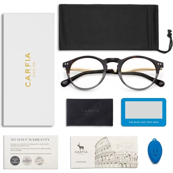 CARFIA Acetate Round Blue Light Blocking Glasses for Women Anti Eye Eyestrain Computer Gaming Glasses CA5373NFTortoise  Transparent Grey Frame