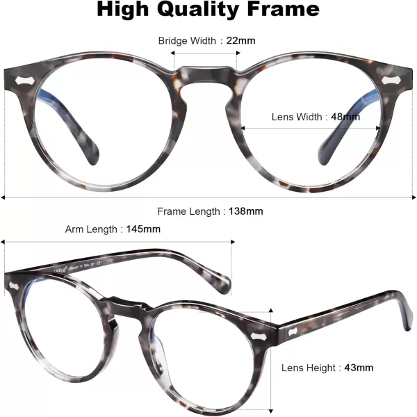 CARFIA Acetate Round Blue Light Blocking Glasses for Women Anti Eye Eyestrain Computer Gaming GlassesB Grey Tortoise Frame Blue Light Glasses