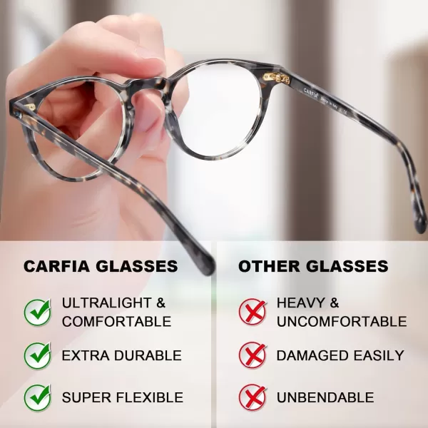 CARFIA Acetate Round Blue Light Blocking Glasses for Women Anti Eye Eyestrain Computer Gaming GlassesB Grey Tortoise Frame Blue Light Glasses
