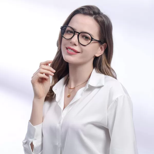CARFIA Acetate Round Blue Light Blocking Glasses for Women Anti Eye Eyestrain Computer Gaming GlassesBlack Frame