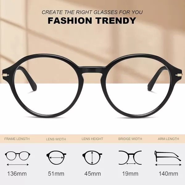 CARFIA Acetate Round Blue Light Blocking Glasses for Women Anti Eye Eyestrain Computer Gaming GlassesBlack Frame