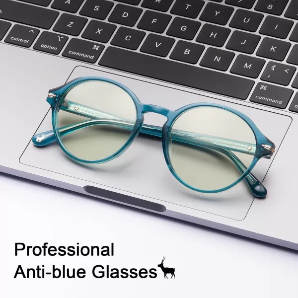 CARFIA Acetate Round Blue Light Blocking Glasses for Women Anti Eye Eyestrain Computer Gaming GlassesWater Color Frame