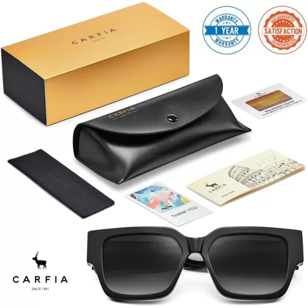 CARFIA Acetate Trendy Square Sunglasses for Women UV400 Protection Handcrafted Hypoallergenic Temple CF1006Black Frame Gradient Grey Lens