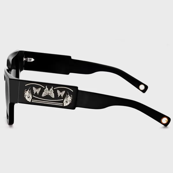 CARFIA Acetate Trendy Square Sunglasses for Women UV400 Protection Handcrafted Hypoallergenic Temple CF1006Black Frame Gradient Grey Lens