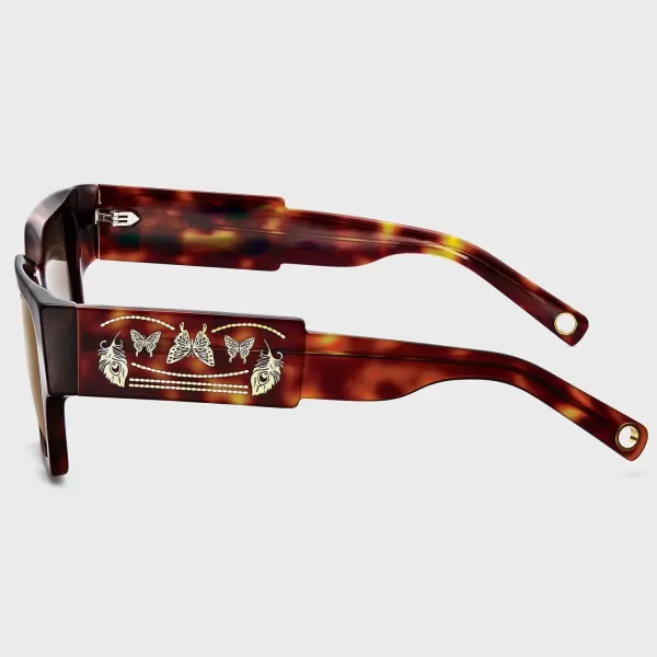 CARFIA Acetate Trendy Square Sunglasses for Women UV400 Protection Handcrafted Hypoallergenic Temple CF1006Brown Tortoise Frame Gradient Brown Lens