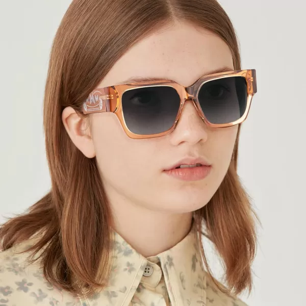 CARFIA Acetate Trendy Square Sunglasses for Women UV400 Protection Handcrafted Hypoallergenic Temple CF1006Light Coffe Gradient Grey Lens