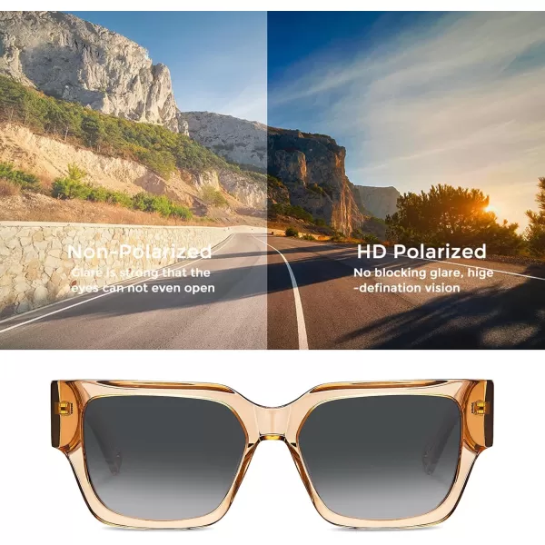 CARFIA Acetate Trendy Square Sunglasses for Women UV400 Protection Handcrafted Hypoallergenic Temple CF1006Light Coffe Gradient Grey Lens