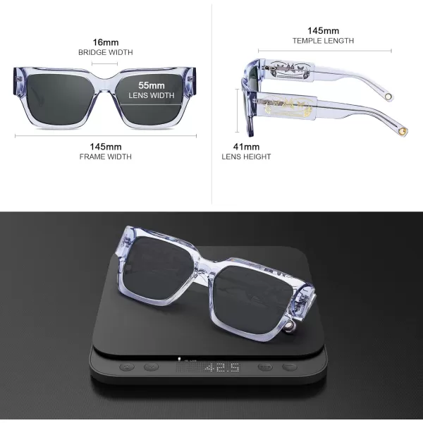 CARFIA Acetate Trendy Square Sunglasses for Women UV400 Protection Handcrafted Hypoallergenic Temple CF1006Light Purple Frame Gradient Grey Lens