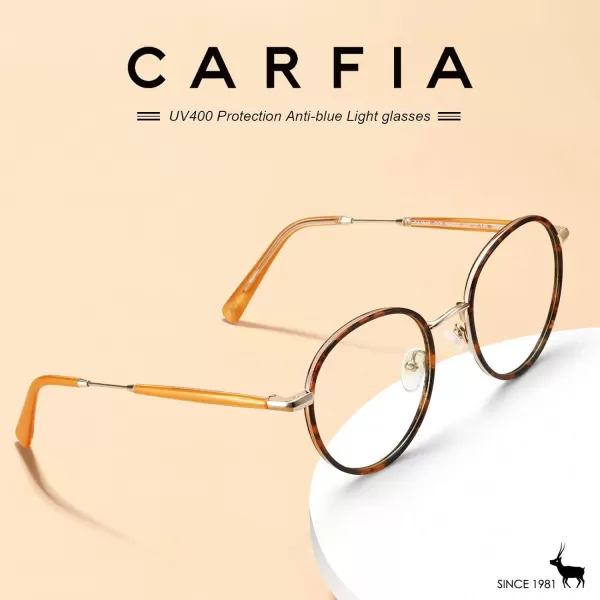 CARFIA Blue Light Glasses for Women Round Frame UV Protection Anti Eyestrain Computer Gaming GlassesC2 Tortoise Frame1