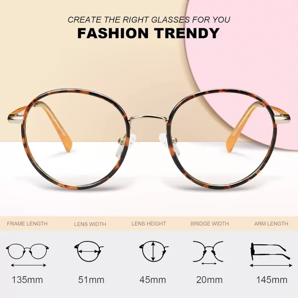 CARFIA Blue Light Glasses for Women Round Frame UV Protection Anti Eyestrain Computer Gaming GlassesC2 Tortoise Frame1