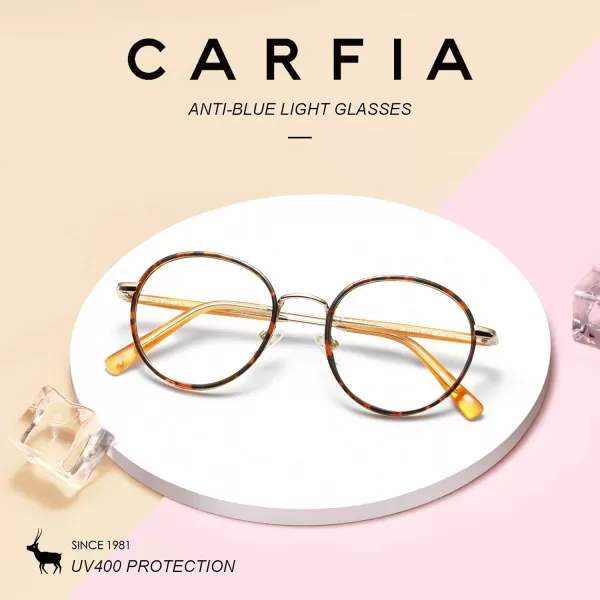 CARFIA Blue Light Glasses for Women Round Frame UV Protection Anti Eyestrain Computer Gaming GlassesC2 Tortoise Frame1