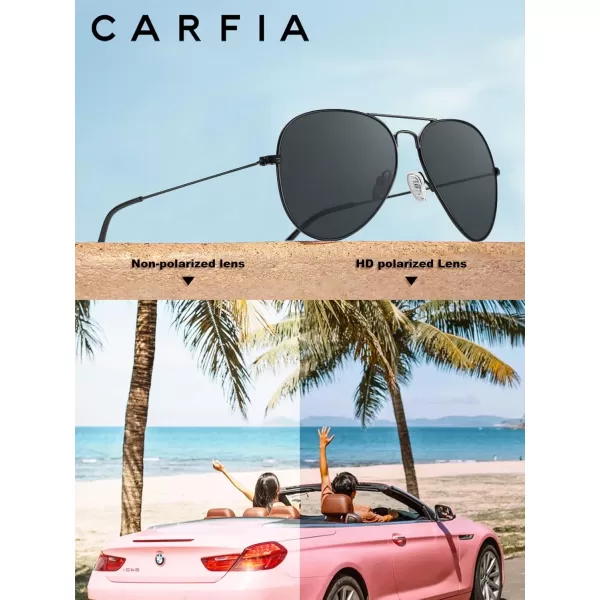 CARFIA Classic UltraLightweight Polarized Sunglasses for Women Men UV Protection Retro Cool Pilot Driving Sun Glasses1 Black Frame Grey Lens