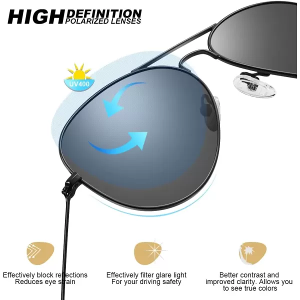 CARFIA Classic UltraLightweight Polarized Sunglasses for Women Men UV Protection Retro Cool Pilot Driving Sun Glasses1 Black Frame Grey Lens