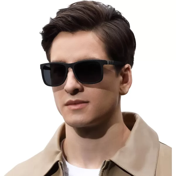 CARFIA Cool Polarized Sunglasses for Men TR90 Square Frame Lightweight Driving Sun Glasses CF220181 Grey Lenses
