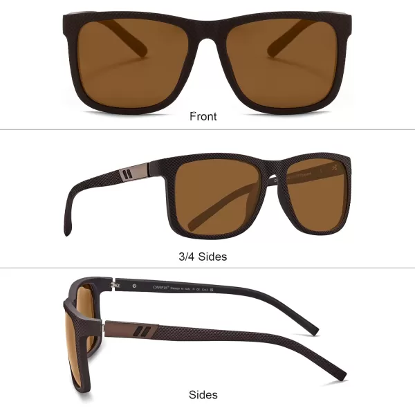 CARFIA Cool Polarized Sunglasses for Men TR90 Square Frame Lightweight Driving Sun Glasses CF220182 Brown Lenses