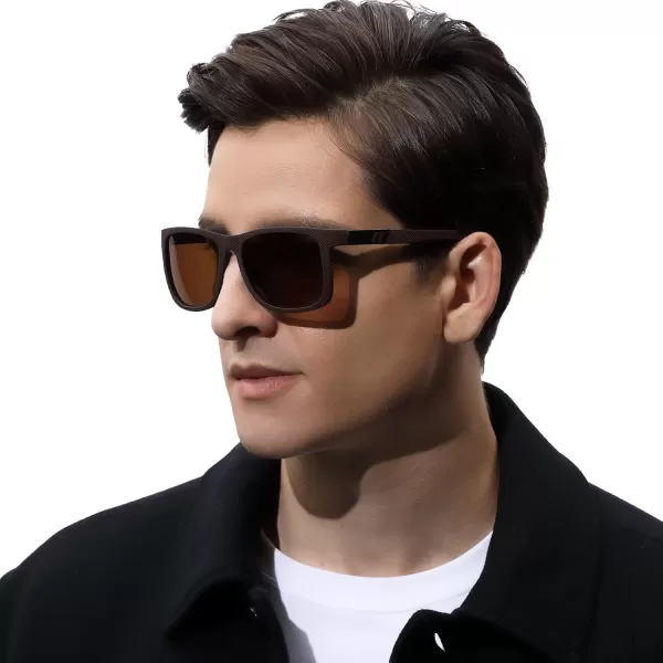 CARFIA Cool Polarized Sunglasses for Men TR90 Square Frame Lightweight Driving Sun Glasses CF220182 Brown Lenses