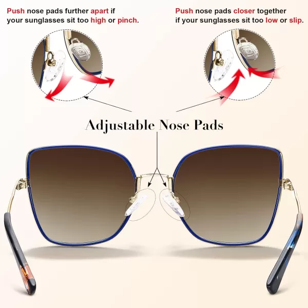 CARFIA Fashion Metal Sunglasses for Women Polarized UV Sun Protection Nickelfree Plating Frame CA5383Blue Frame Brown Gradient Lens