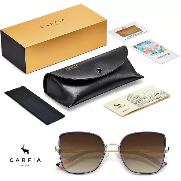 CARFIA Fashion Metal Sunglasses for Women Polarized UV Sun Protection Nickelfree Plating Frame CA5383Blue Frame Brown Gradient Lens