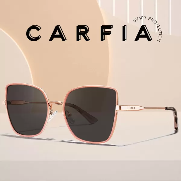 CARFIA Fashion Metal Sunglasses for Women Polarized UV Sun Protection Nickelfree Plating Frame CA5383Pink Frame Grey Lens