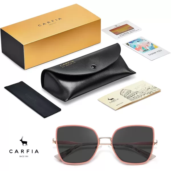 CARFIA Fashion Metal Sunglasses for Women Polarized UV Sun Protection Nickelfree Plating Frame CA5383Pink Frame Grey Lens