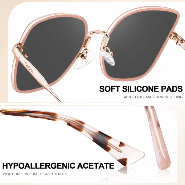 CARFIA Fashion Metal Sunglasses for Women Polarized UV Sun Protection Nickelfree Plating Frame CA5383Pink Frame Grey Lens