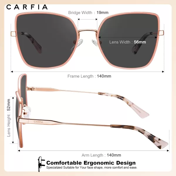 CARFIA Fashion Metal Sunglasses for Women Polarized UV Sun Protection Nickelfree Plating Frame CA5383Pink Frame Grey Lens